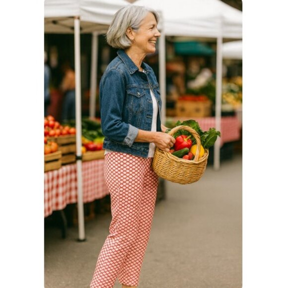 Talbots Chatham Red & White Scallop Print Ankle Pants - Picture 3 of 9